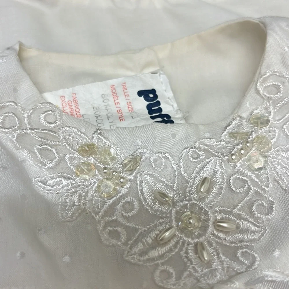 Vintage Baptism Christening Dress 3 Months 3-Piece Cape Bonnet White Lace Trim - Picture 12 of 12